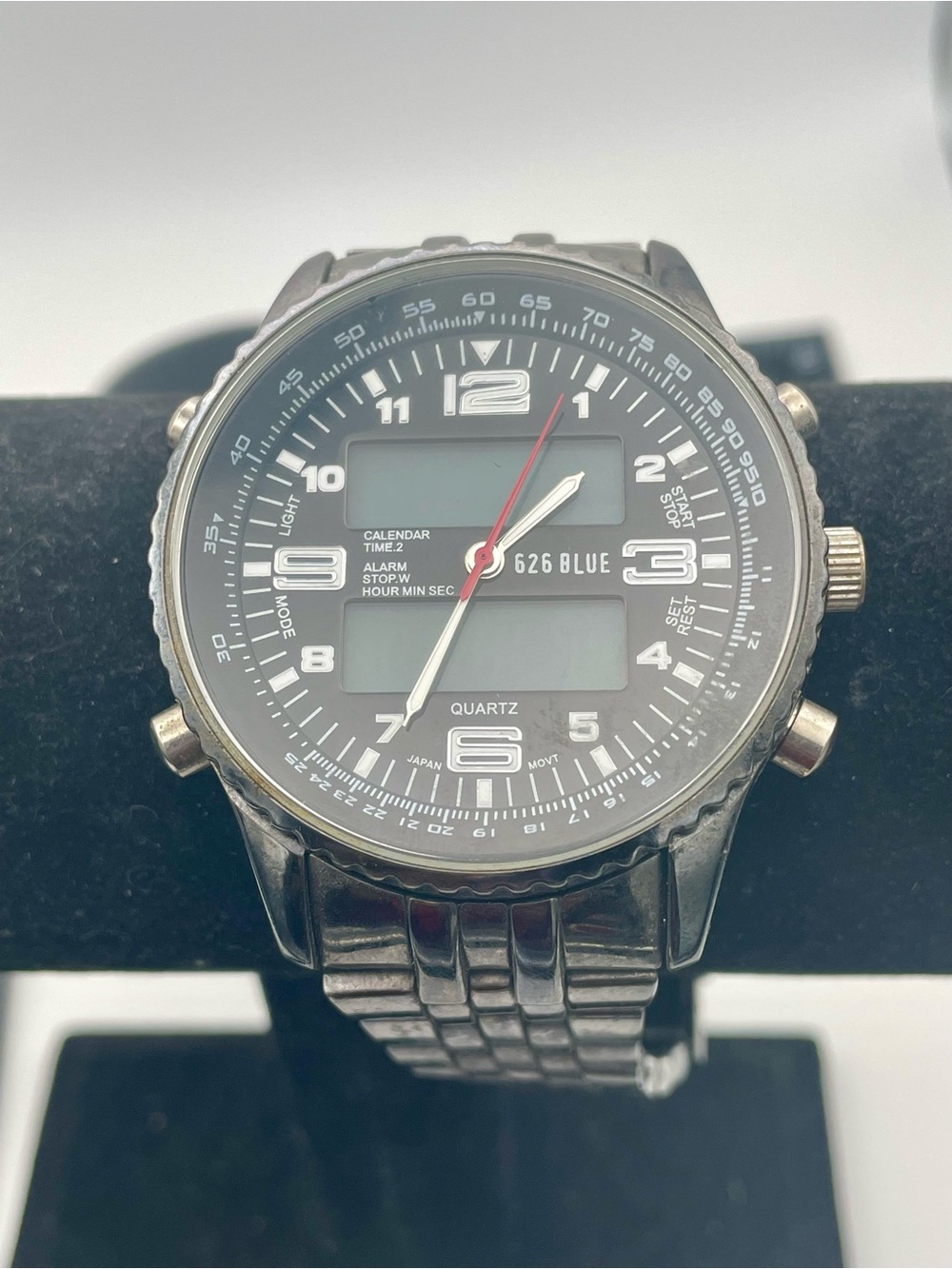 626 BLUE Men's Dual Display Quartz Watch - Black Dial. Hematite Finish